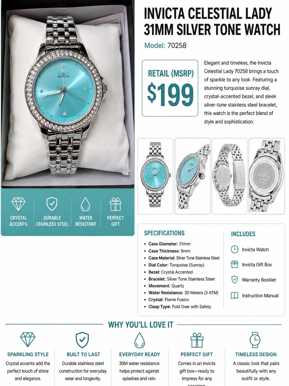 ✨ (NIB) Invicta Celestial Lady Women’s Watch – Model 70258